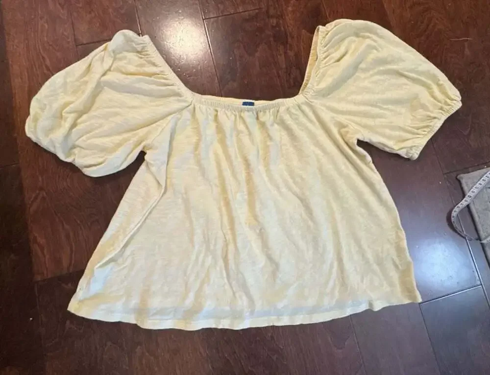 Old Navy Women's Yellow Puff Sleeve Off-The-Shoulder Cotton Top Size Large